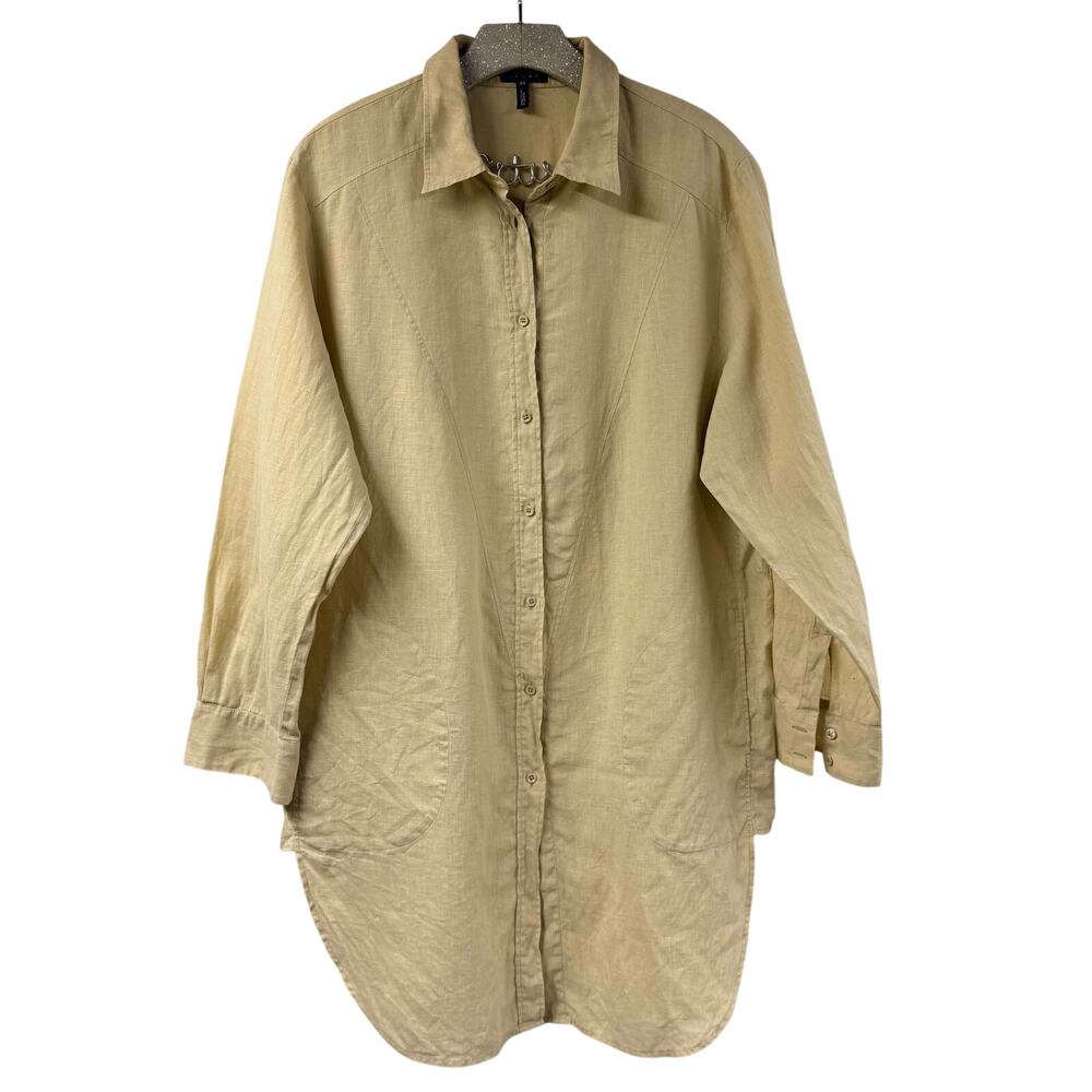 Escada Sport 100% Linen Shirt XL Long Sleeve Button Front Tunic Pockets Beige